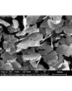 SEM - Scanning Electron Microscopy of MoS2-100 molybdenum disulfide microparticles nanopowder 500 nm 99.9 %